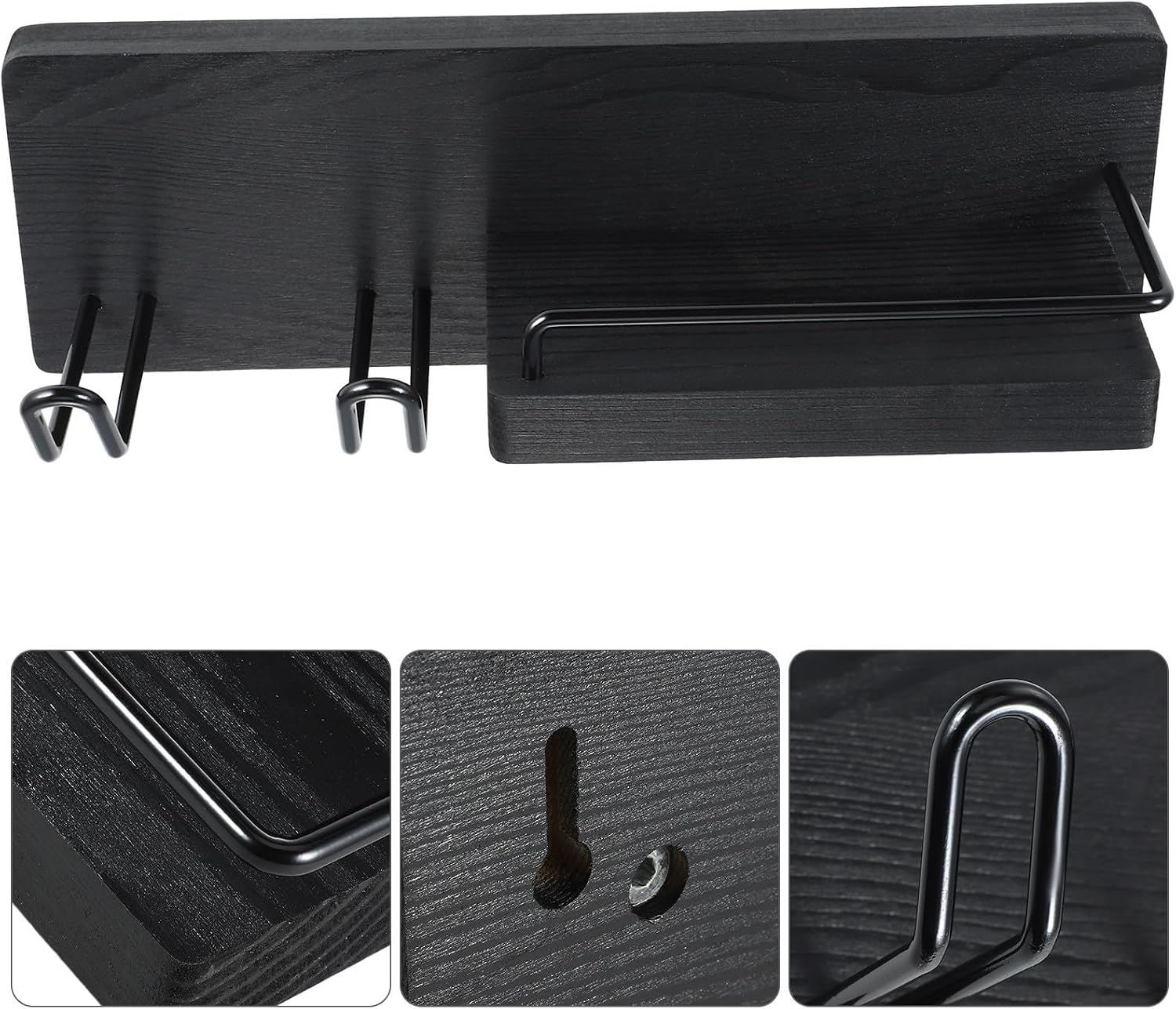 Wall Mounted Hair Dryer Holder Shelf for Bathroom Black Wood