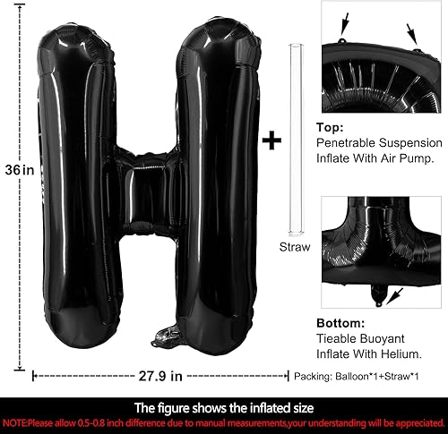 Miniatura 2 de Lovoir Globos negros grandes de 40 pulgadas con la letra H de gran tamaño, globo de helio de aluminio de Mylar para decoración de fiesta de