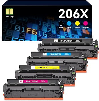 Compatible Toner Cartridge Replacement for HP 206X 206A for Color LaserJet Pro MFP M283fdw M283cdw M283fdn M282mw M255dw M255nw M283 M255 Printer W2110A W2110X 4-Pack