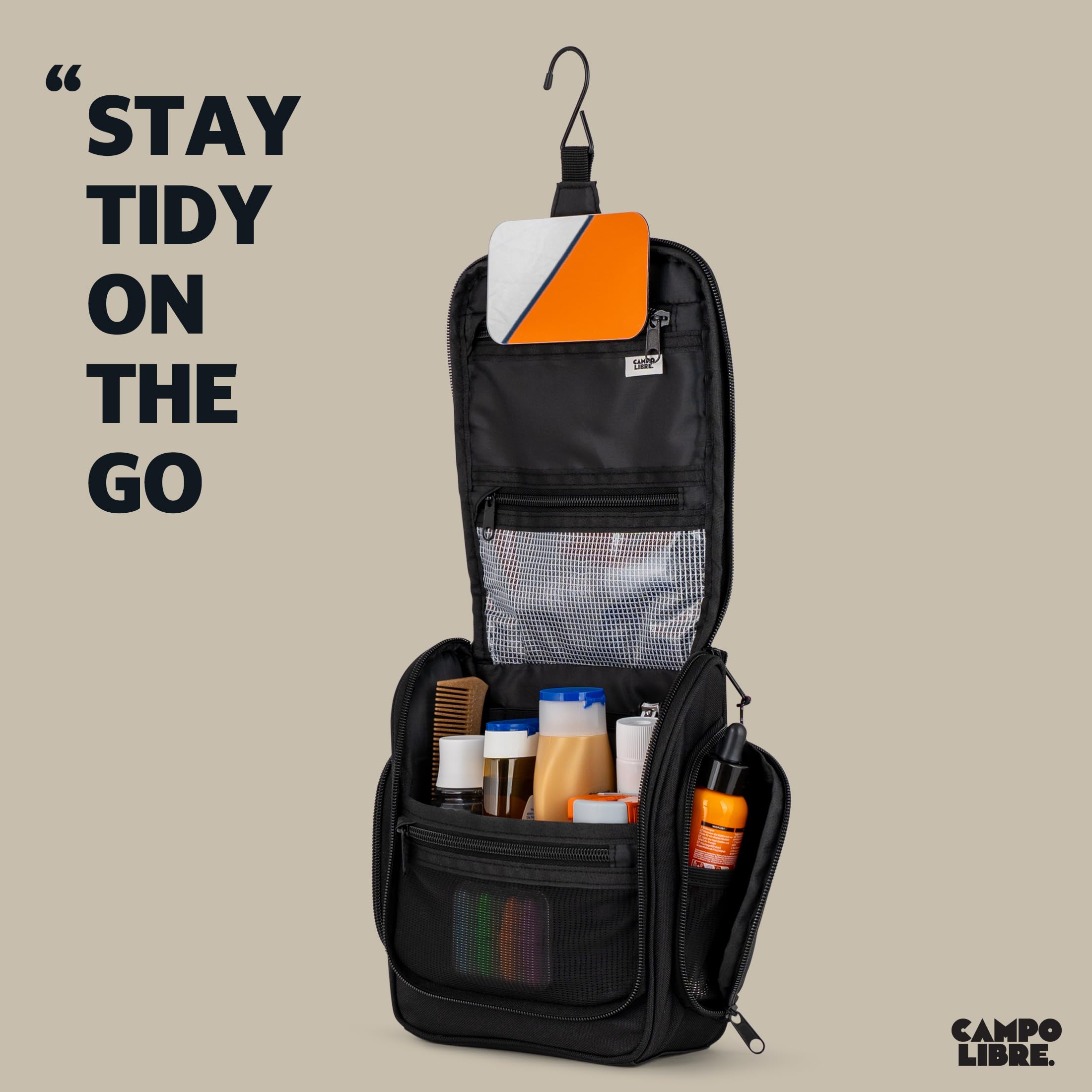 Campo Libre. Tony Neceser Unisex-Adultos, Neceser para Colgar con 11 Compartimentos para Tus Cosméticos, Bolsa de Lavado en, Impermeable y en Tamaño Ideal para Viajes y Aventuras al Aire Libre