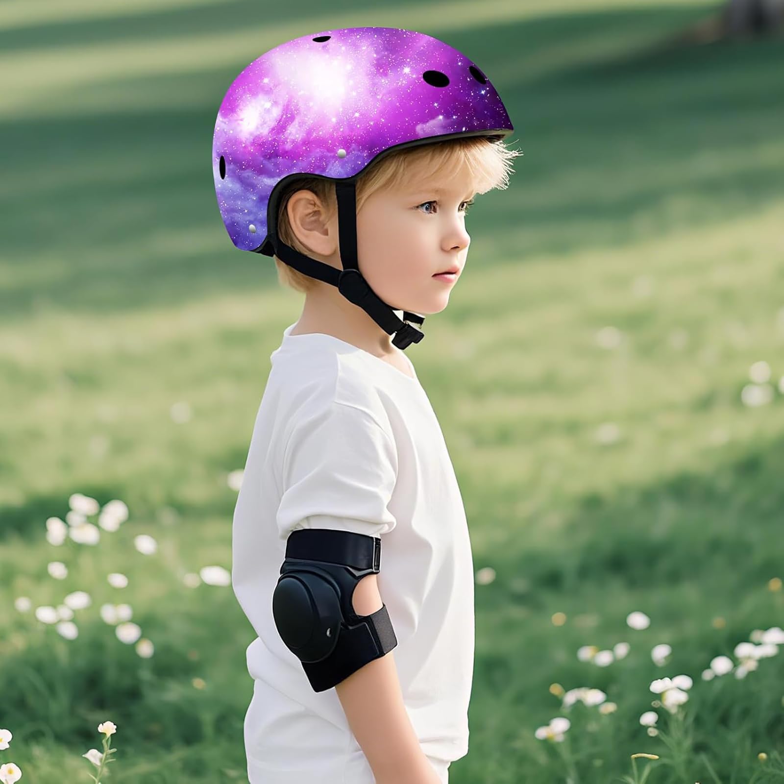 Casque de vélo réglable pour enfant avec genouillères, coudières, protection du poignet - Casque pour enfant de 3 à 5 à 8 à 14 ans - Idéal pour le patinage, le vélo, le skateboard - Pour garçons et
