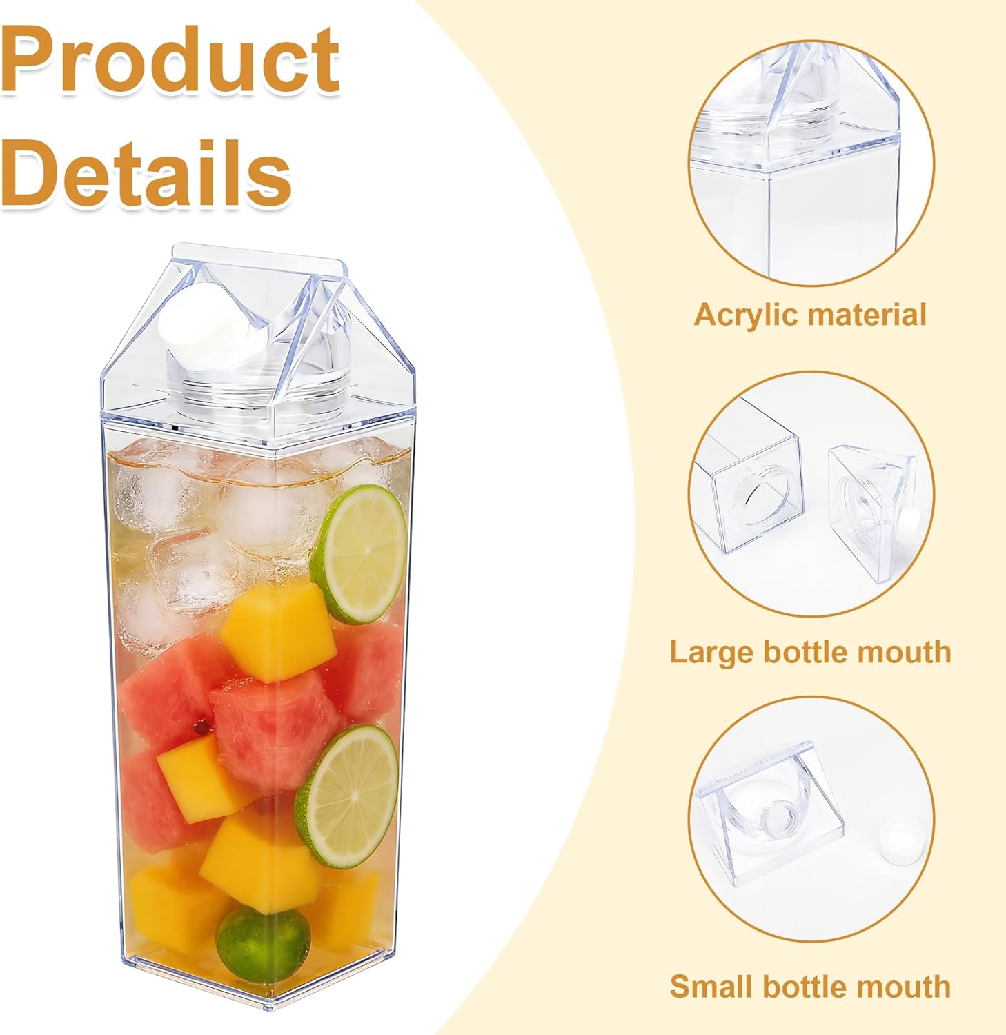 SIBAO 4 Pcs Clear Carton Water Bottles,34oz Plastic Square Milk Box, Leakproof,Portable Milk Bottles for Travel,Camping,and Sports