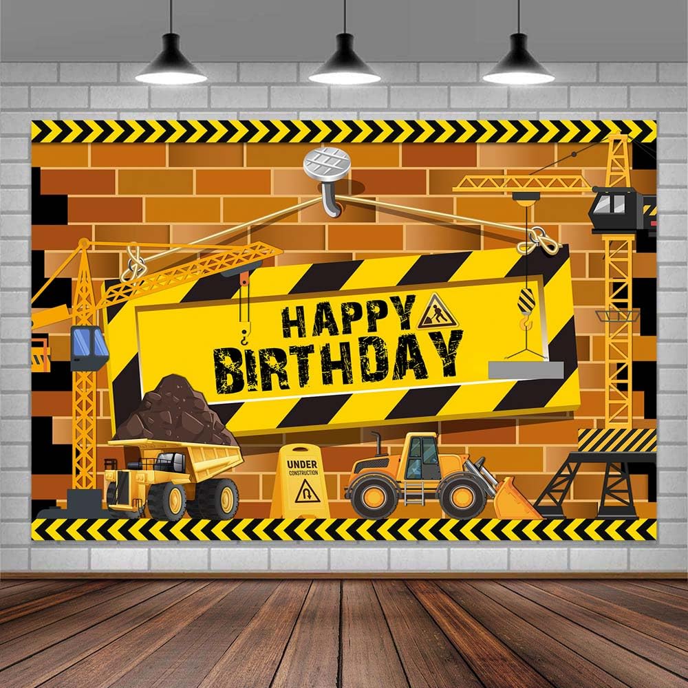 Construction Theme Birthday Party Photography Backdrop, Dump Truck Birthday Background Backdrop Cake Table Boy Birthday Decorations, Happy Birthday