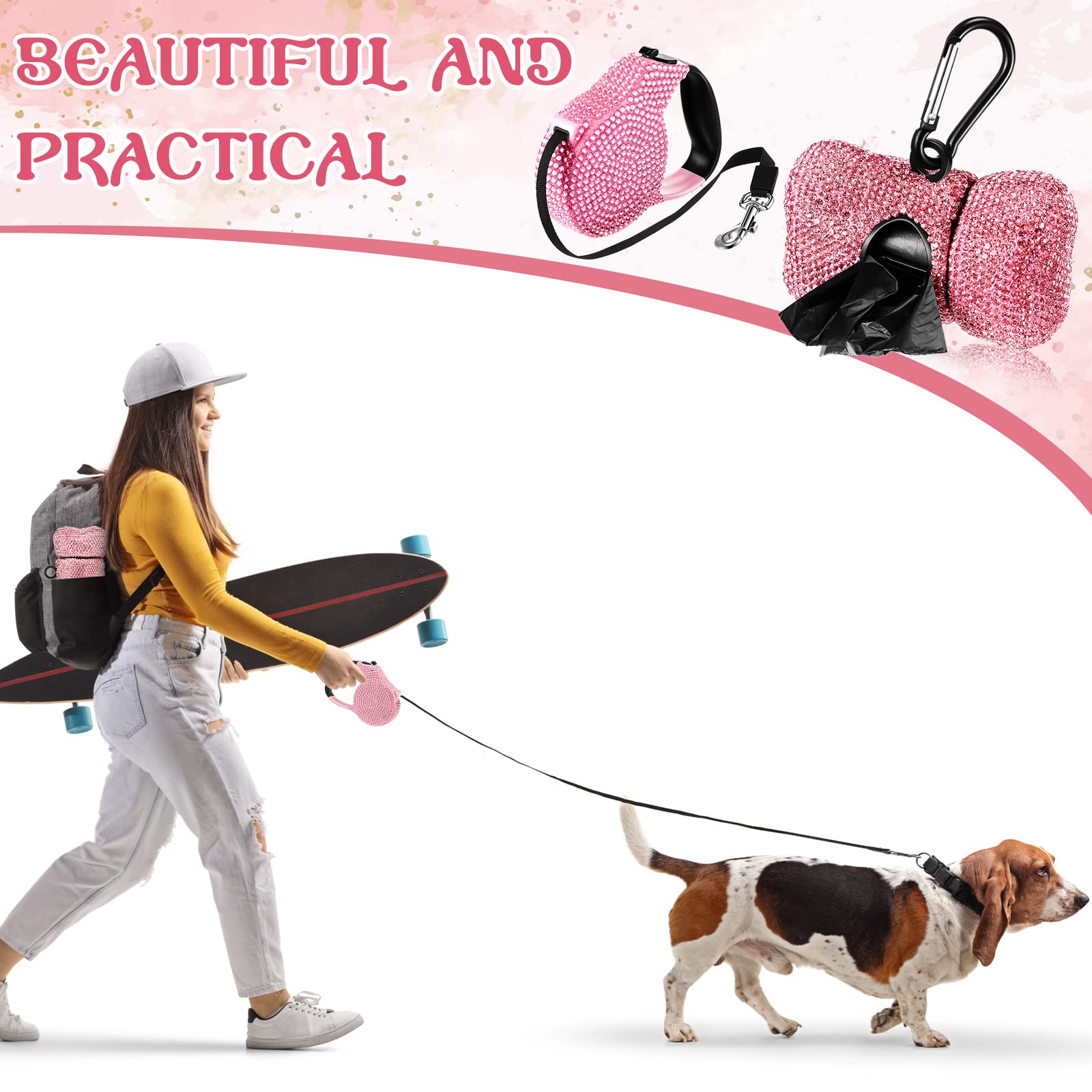 Amazon.com : LEIFIDE 2 Pack Rhinestone Retractable Dog Leash