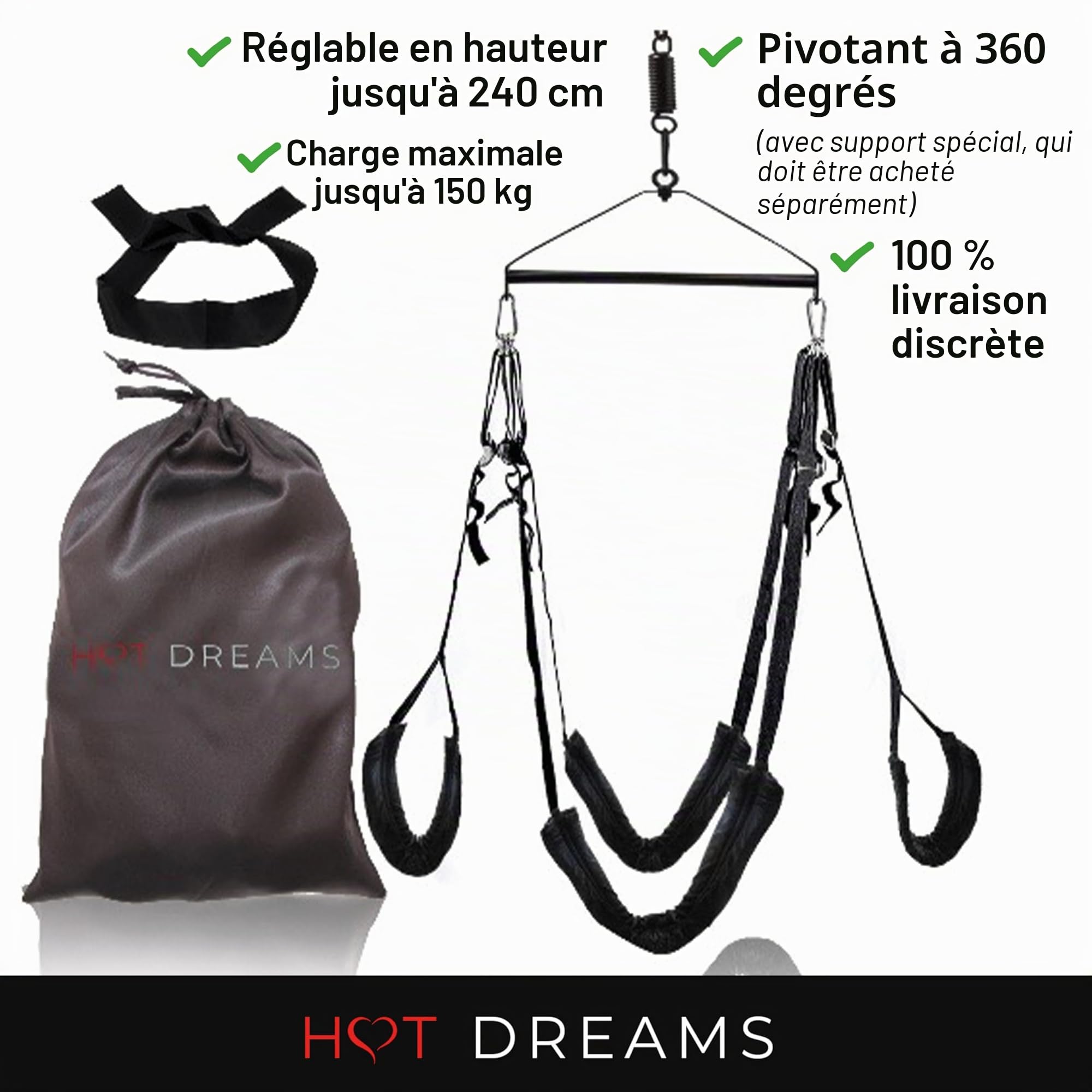 HOT DREAMS® Balançoire érotique 2 en 1 - Nouveaux angles, points intacts et positions auparavant impossibles - Balançoire sexuelle de qualité supérieure pour couples - Charge maximale : 200 kg
