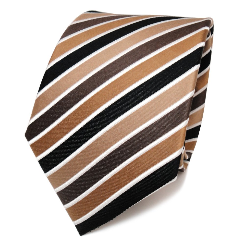 Tigertie Men's Brown - Brown Designer Silk Tie Brown Beige Anthracite Cream Striped
