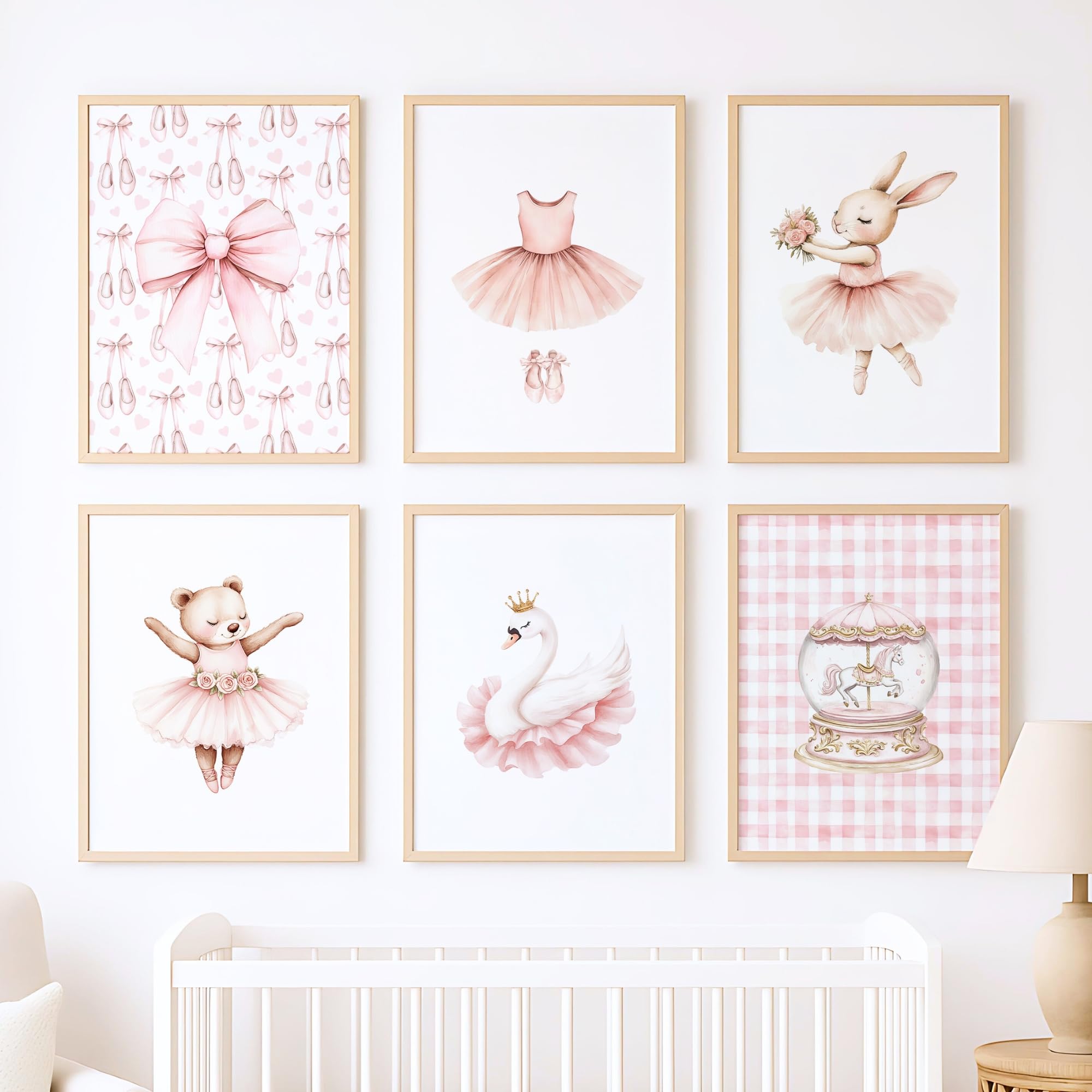 ayurvana Set de 6 Láminas Infantiles de Ballet – Cuadros de Bailarinas en Acuarela con Lazos y Tul – Decoración Completa Habitación Niña y Bebé Estilo Coquette – Regalo Nacimiento – A4 SIN MARCO Rosa
