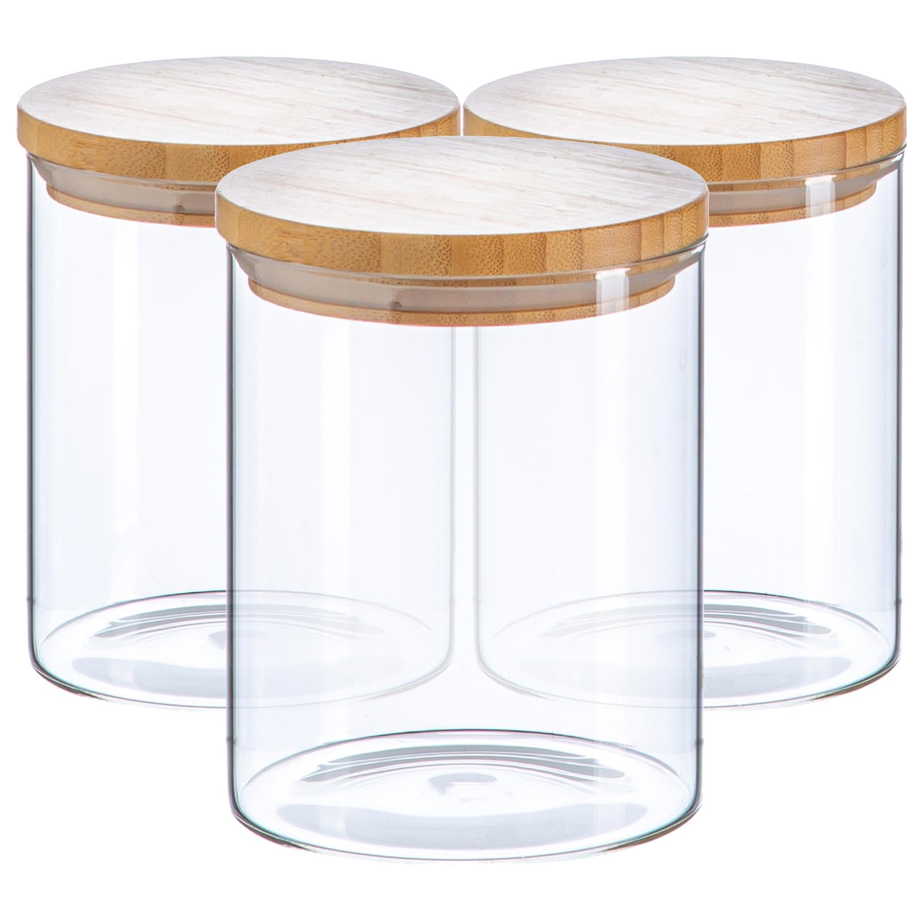 Argon Tableware Scandi Glass Storage Jars - Wooden Lids - 750ml - Pack of 3 - Clear
