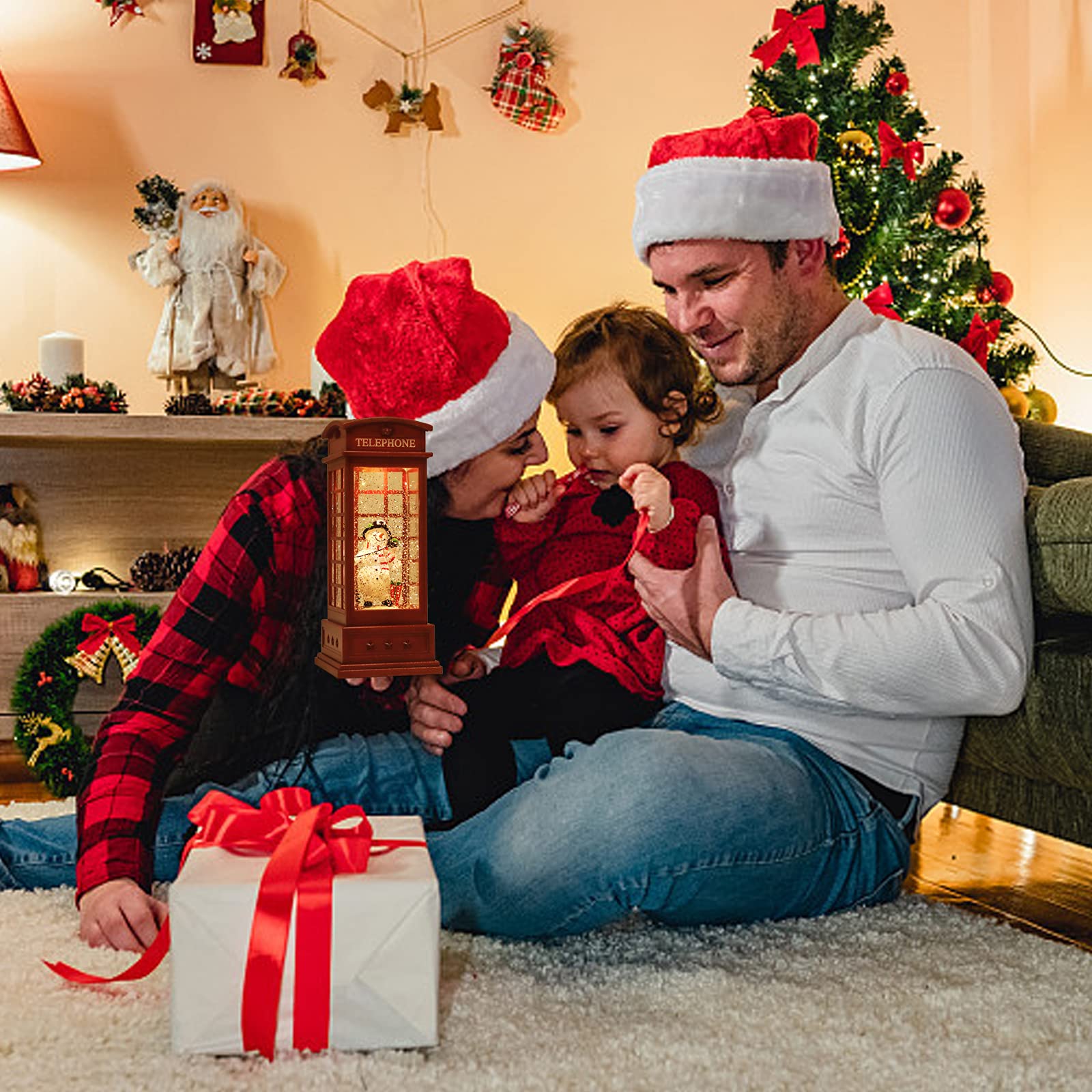 Farol de globos de nieve de Navidad, decoración de Navidad para interiores, luces de agua de Navidad alimentadas por batería o USB, linternas de globo de nieve con música y temporizador, regalos de