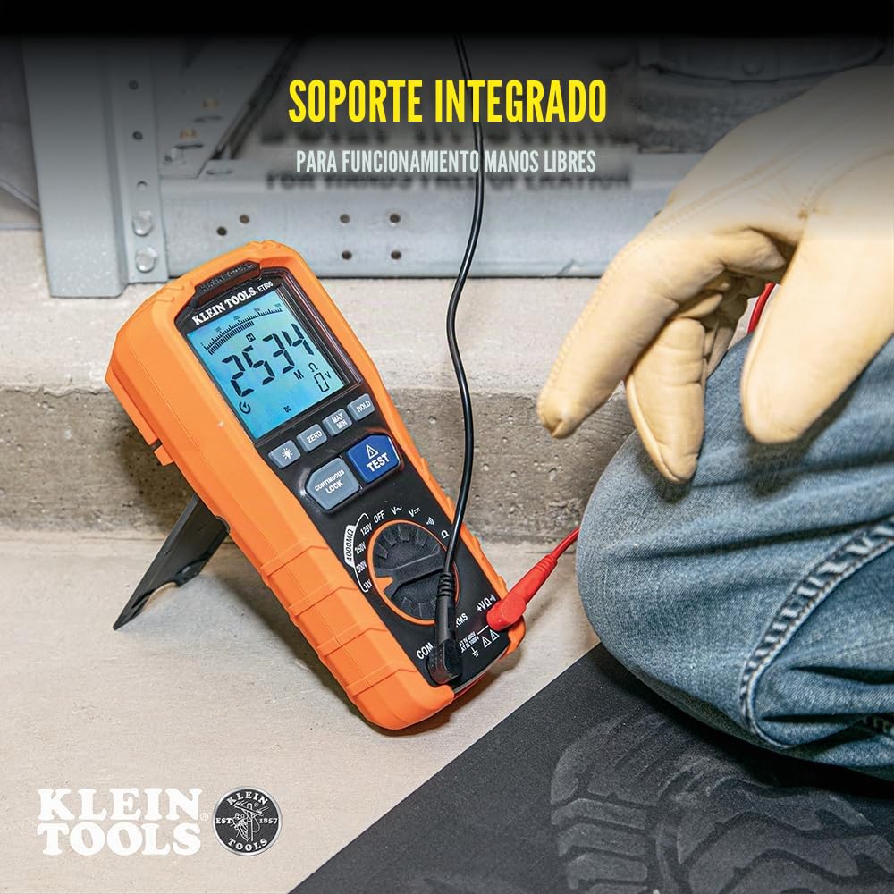 Klein Tools ET600, multímetro probador de resistencia de aislamiento, resistencia de 4000 megohm, voltaje de prueba de 125 V/250 V/500 V/1000 V