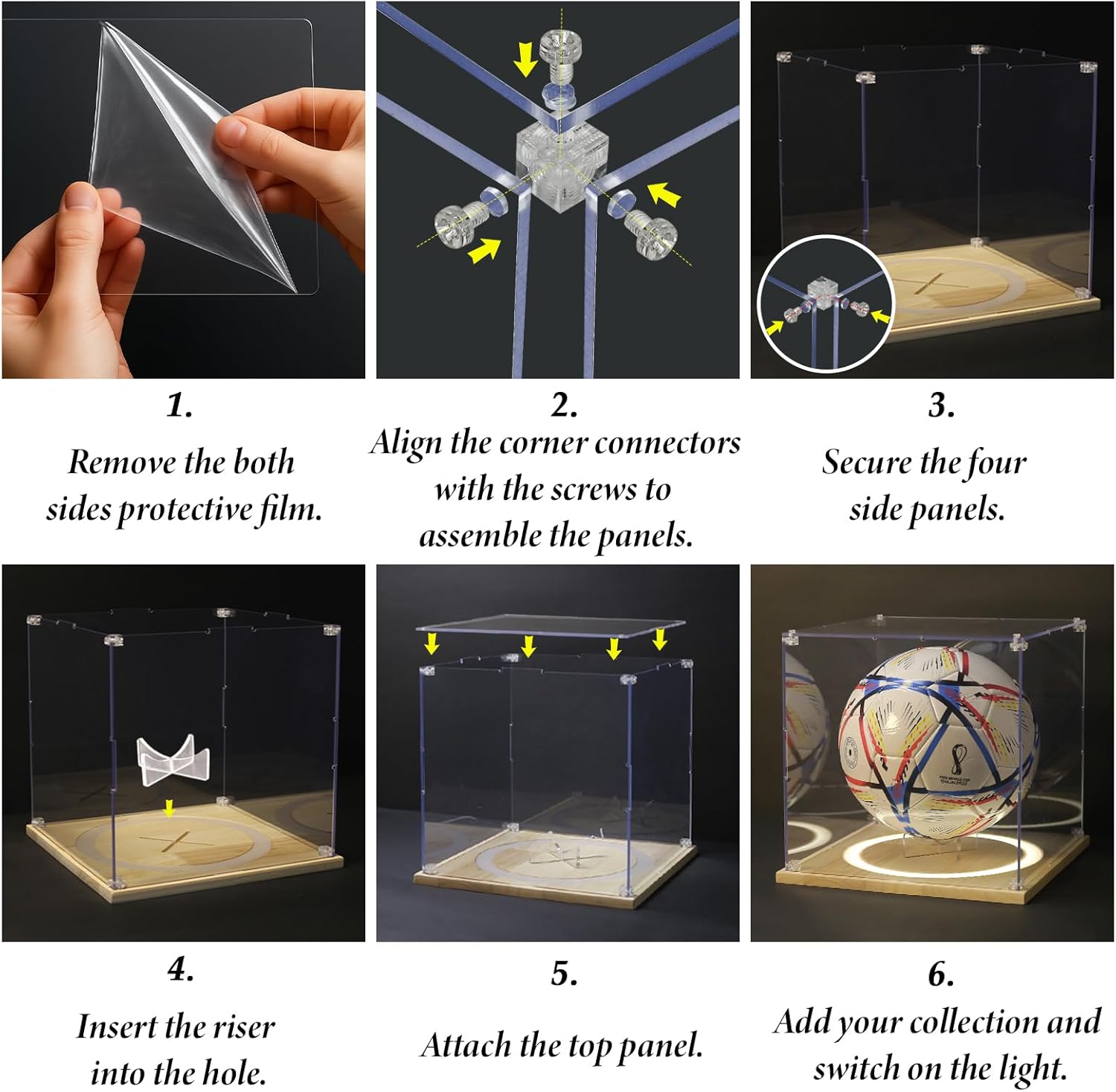 Soccer Display Case with Light,Full Size Acrylic Box with Removable Built-in Ball Display Stand, UV Protected Clear Case for Soccer Fans & Collectors, Sports Collectibles