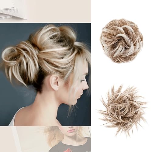 Ellareese 2 extensiones de cabello ondulado para mujer, moño desordenado, recogido, recogido, rizado, moño sintético