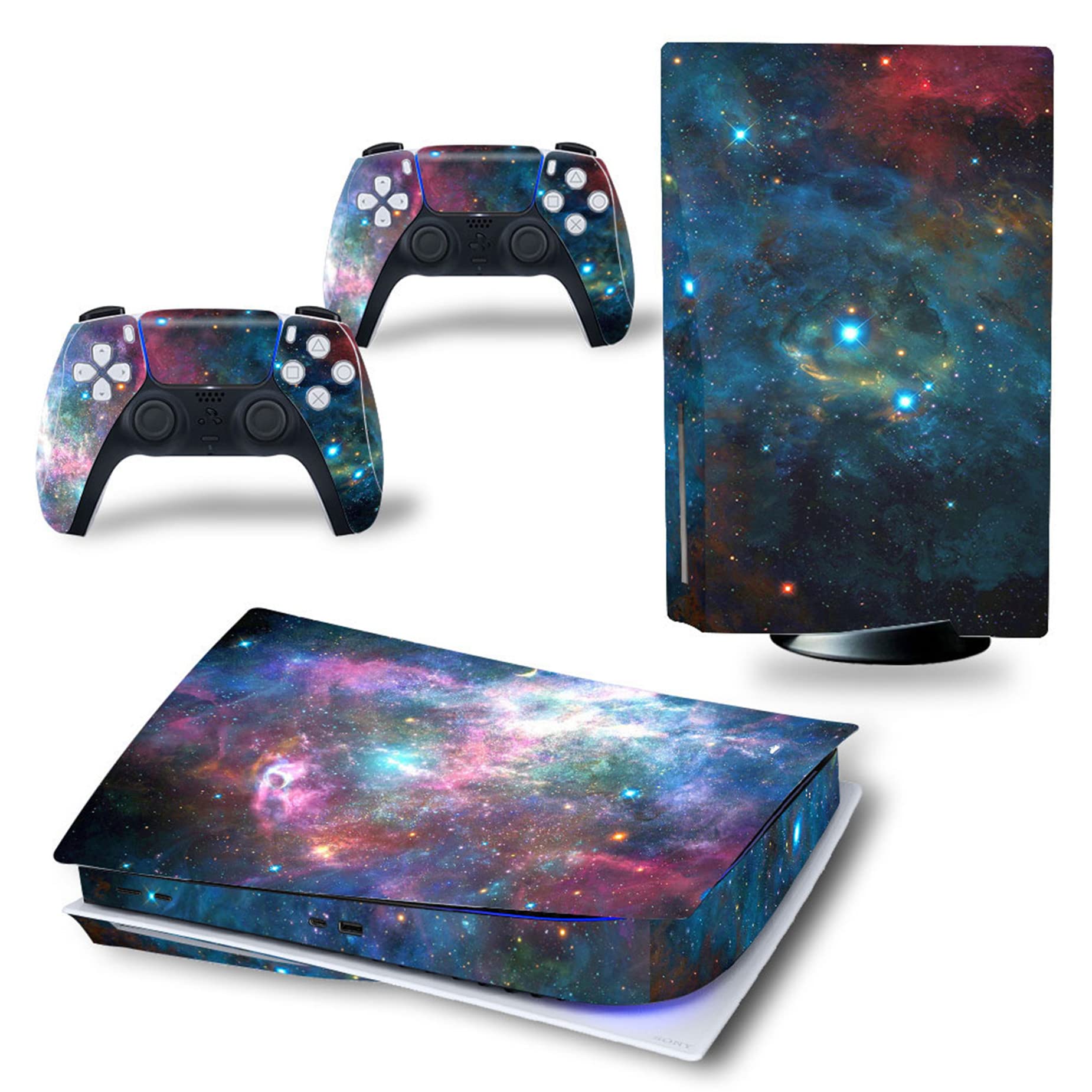 Decal Skin for Ps5 Disk, Whole Body Vinyl Sticker Cover for PlayStation 5 Console and Controller(PS5 disc Edition, Blue&red Sky)