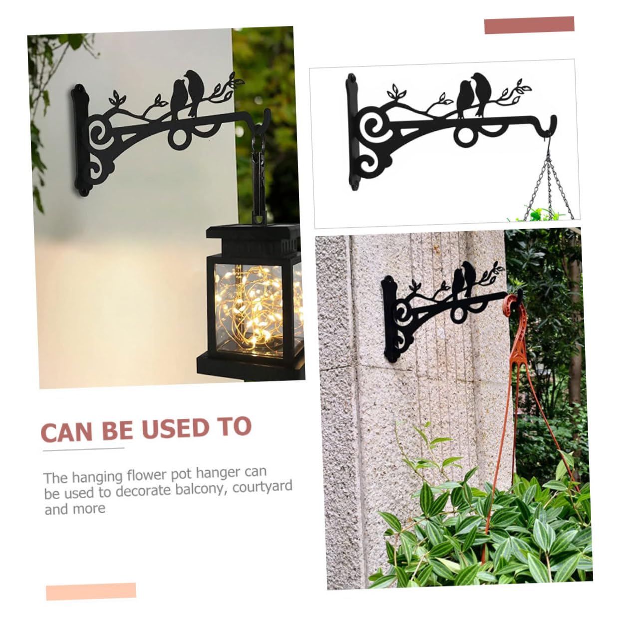 Ganchos para Colgar Cestas y Macetas de Hierro Negro, Soporte Resistente y Anticorrosivo para Balcón, Decoración Exterior 2 Piezas