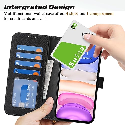 Miniatura 3 de Zouzt Funda para iPhone 11 de 6.1 pulgadas de piel auténtica con 4 ranuras para tarjetas, tarjetero con bloqueo RFID, tapa magnética, función atril,