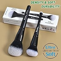 Vista 3 de Corrector de base de doble extremo, brocha de maquillaje con pelusa impecable, cepillo de cara grande, paquete de 2 piezas, ideal para líquidos