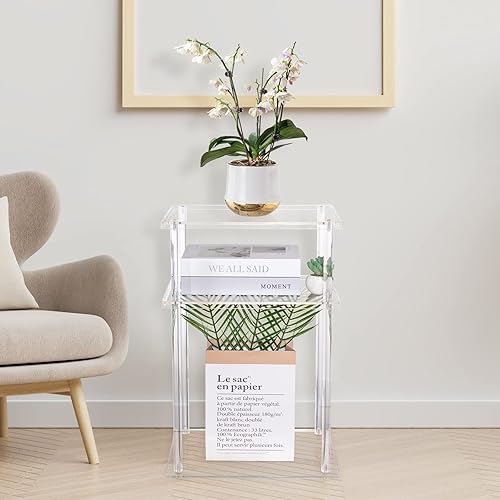 Vista 2 de HMYHUM Clear Acrylic Side Table, 3-Tier End Table for Living Room, Small Bedside Table/Nightstand for Bedroom, Home Accent Table, Frame Design