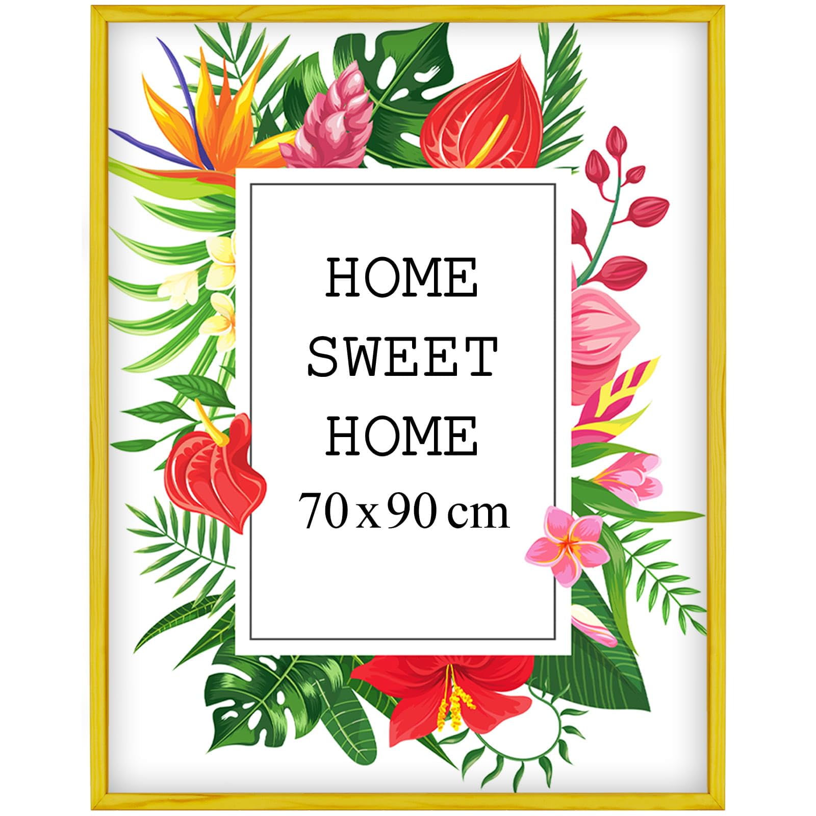 MG Design Yellow Wooden Photo Frame 27.5 x 35.4 in (70 x 90 cm) – Shatter-Resistant Acrylic Glass – Wall Mount Portrait & Landscape