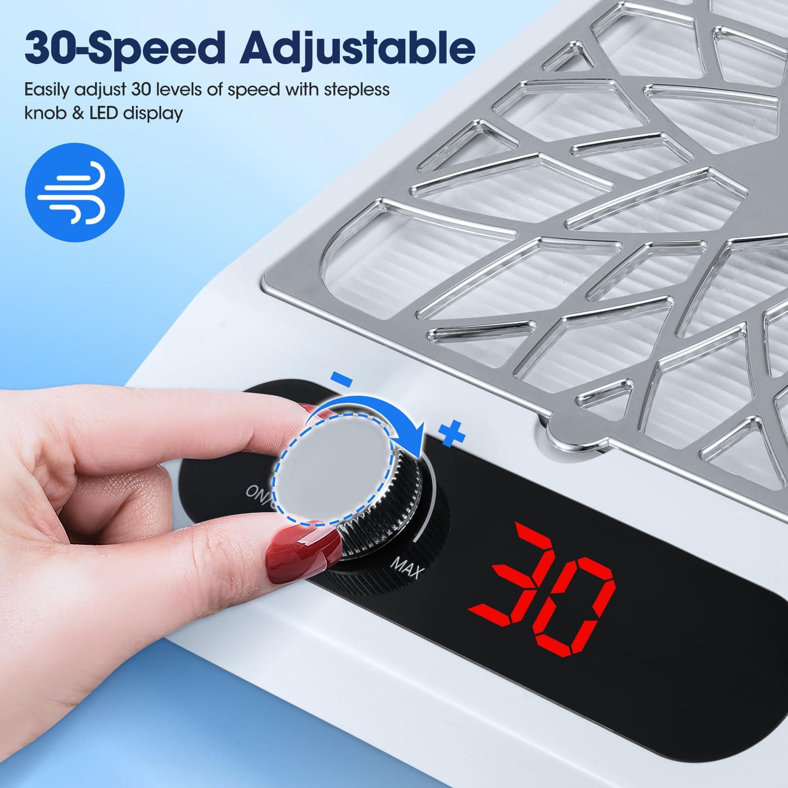 Aspirapolvere per unghie, display digitale e controllo di rotazione, potente aspirazione della polvere con filtro lavabile, aspiratore professionale per manicure pedicure