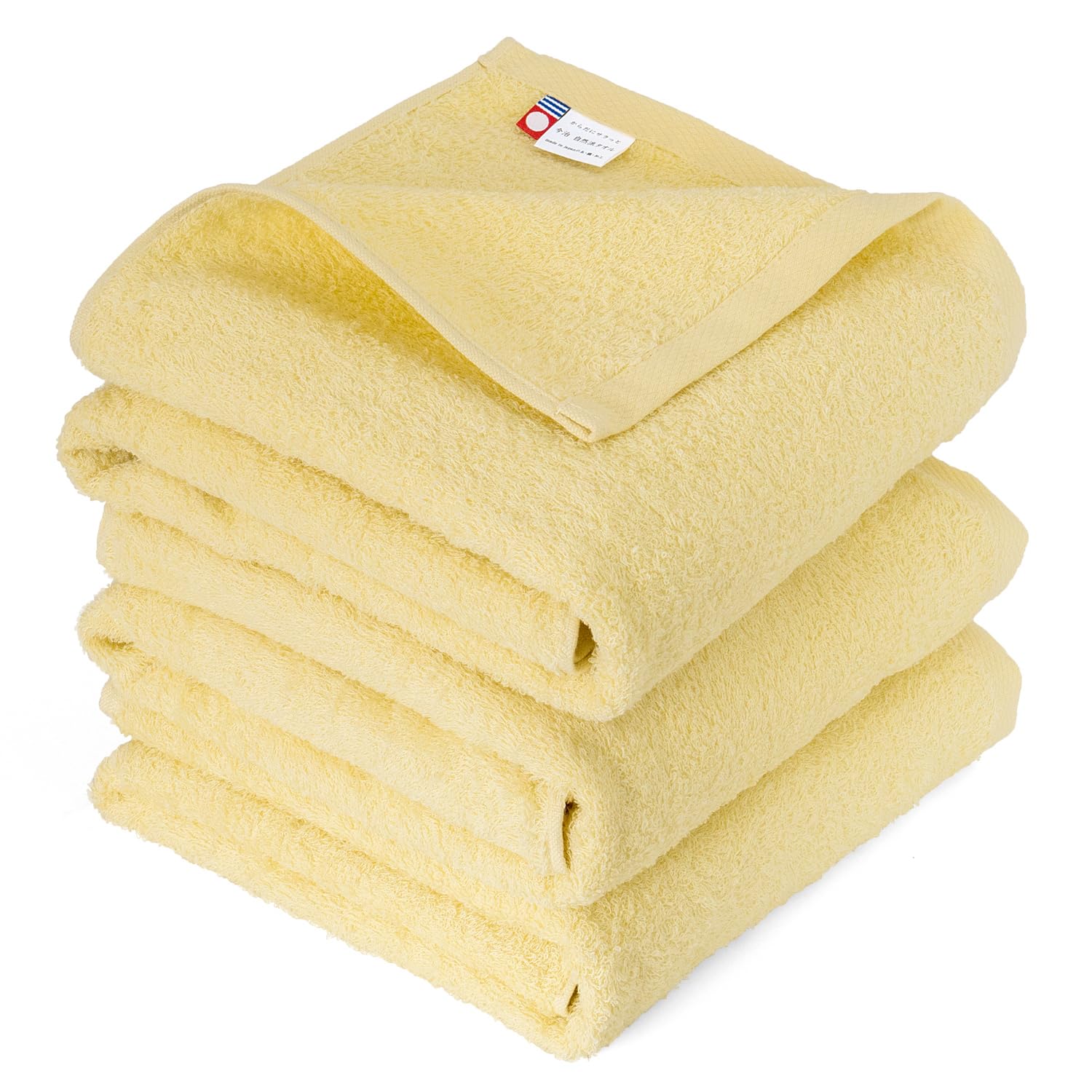 Oruta Imabari Towel, Bath Towel, Set of 3, Thin, Quick Drying, No Bulk, Made in Japan, Natural Style, Gym, Bath Goods, 25.6 x 47.2 inches (65 x 120 cm), 100% Cotton, Yellow : Home & Kitchen