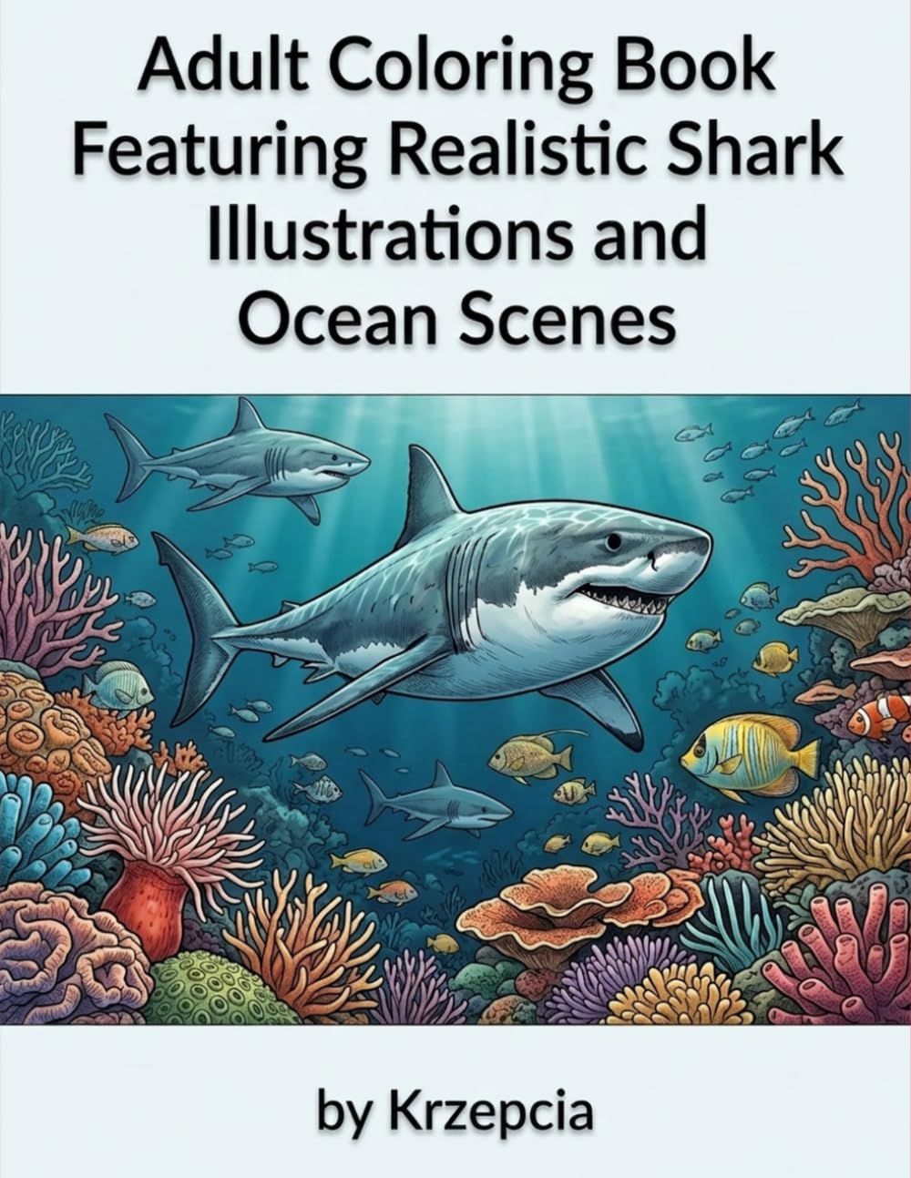 Adult Coloring Book: Featuring Realistic Shark Illustrations and Ocean Scenes