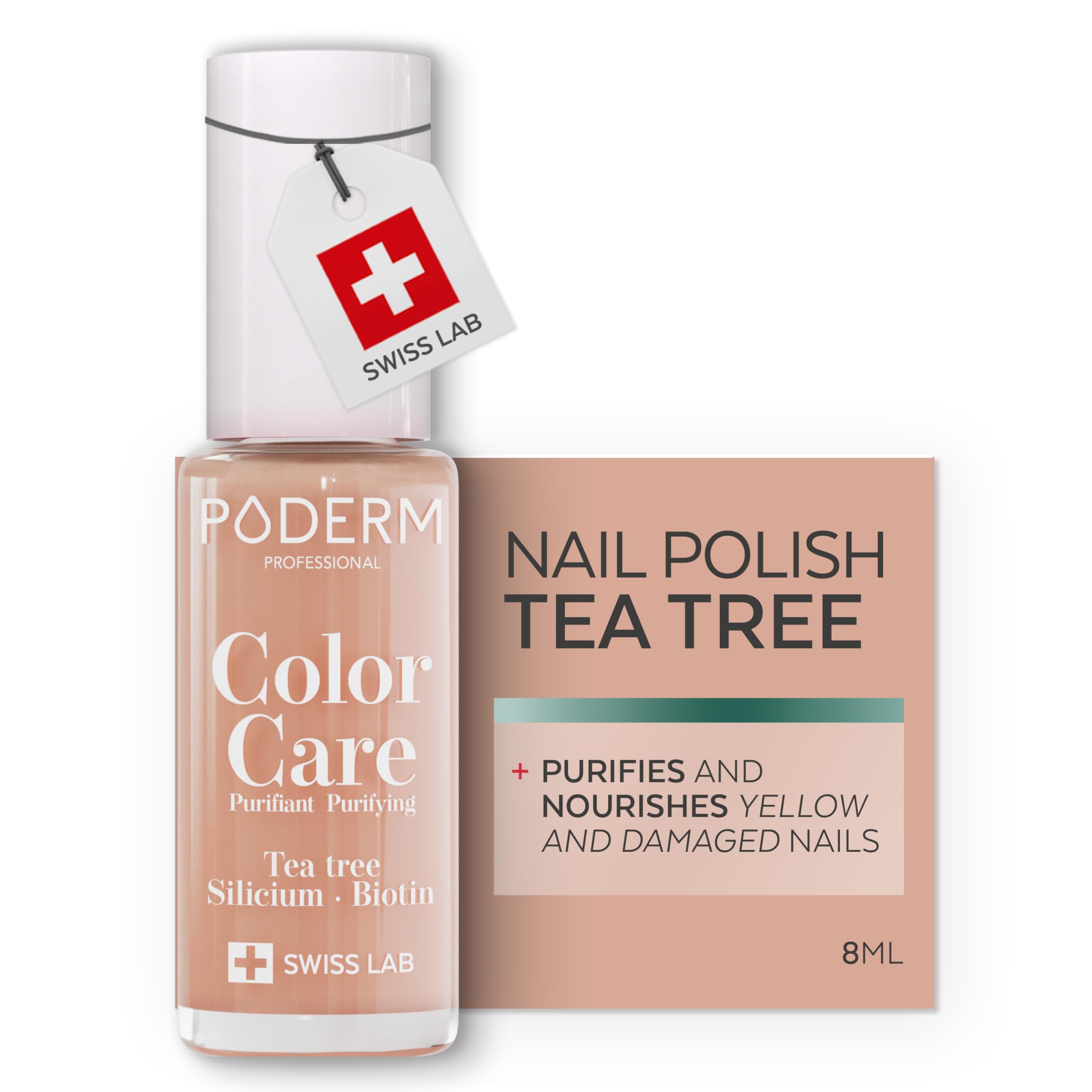 PODERM Nail Care Polish with Tea Tree - Beige | Swiss Lab - 8ML | Enriched with Tea Tree, Silicon & Biotin | Purifies, Clarifies & Nourishes Yellow Nails | Created by a Podiatrist