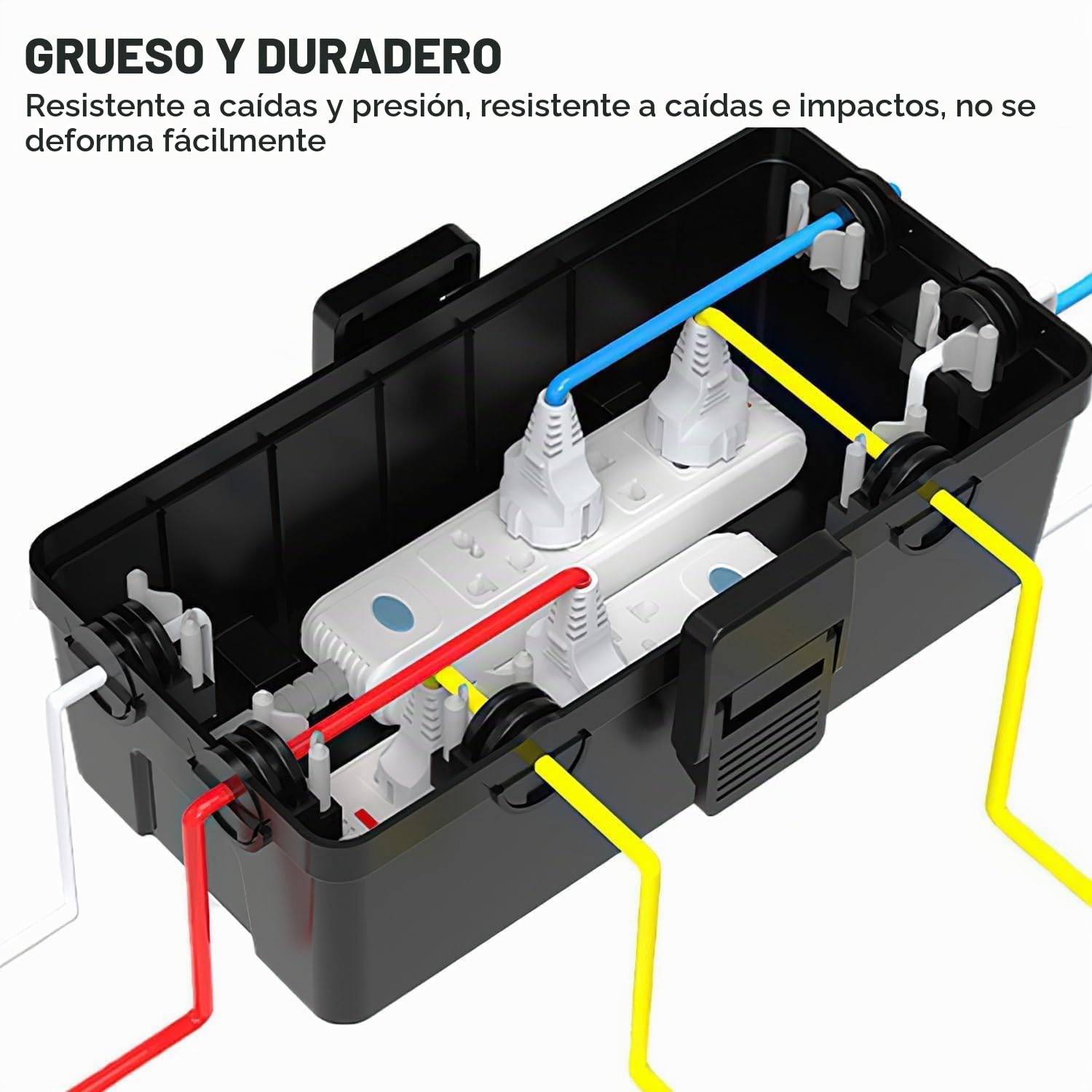 Protector de Enchufe Exterior Impermeable, Caja Estanca IP66 para Regletas y Cables, Material PP+TPE Resistentes a UV y Golpes, Ideal para Jardín, Exteriores y Uso en Zonas Húmedas