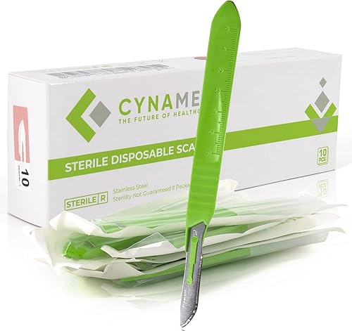 Cynamed - Bisturí desechable con asas graduadas, cuchillas de acero inoxidable quirúrgico, estéril, bolsas fáciles de quitar (caja de 10), ideal