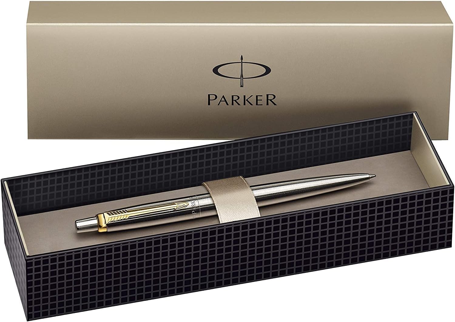 Parker Jotter Ballpoint Pen, Stainless Steel with Gold-Plated Trim, Black - Image 2