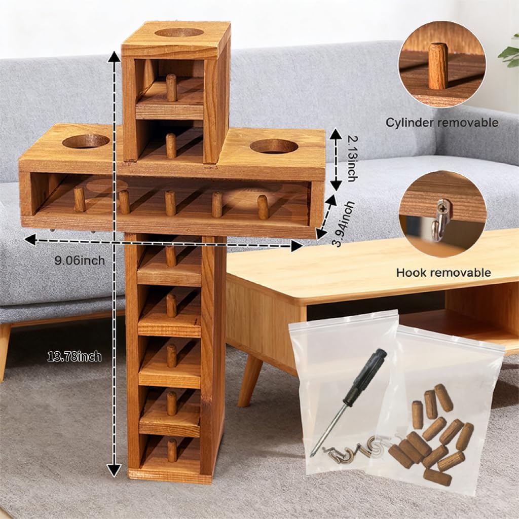 Cross Baseball Ring Display Championship Ring Display case（ Wall Mount with 12-Slot 4 Extra Hooks and 3 Baseball Display）