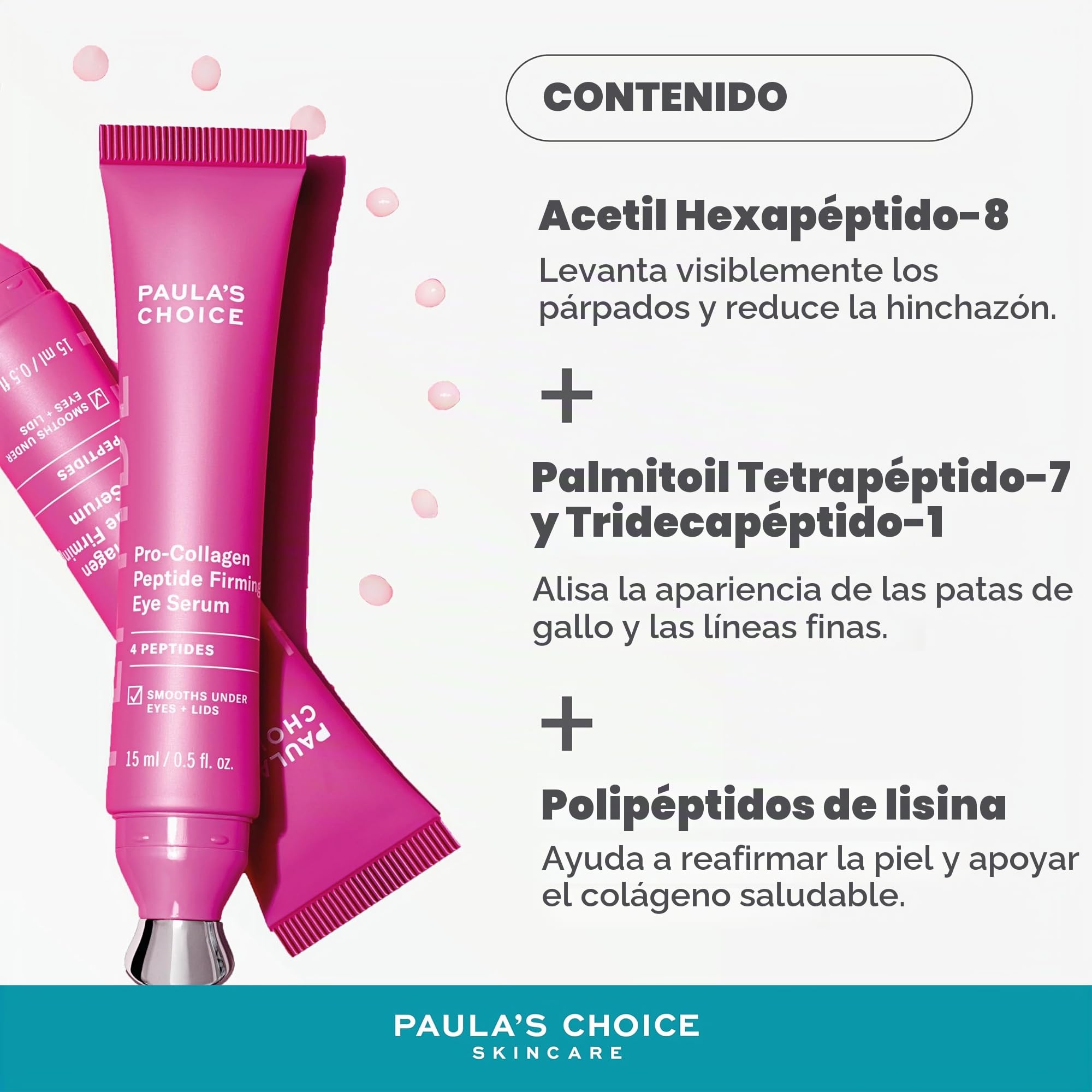 Paula's Choice Contorno de Ojos Pro-Colágeno Péptidos, Gel Crema, 15 ml | Gel Ligero sin Fragancia - Sérum Ligero Para Ojos Con Aplicador Metálico - Reduce Arrugas Y Patas De Gallo - Hidrata La Piel