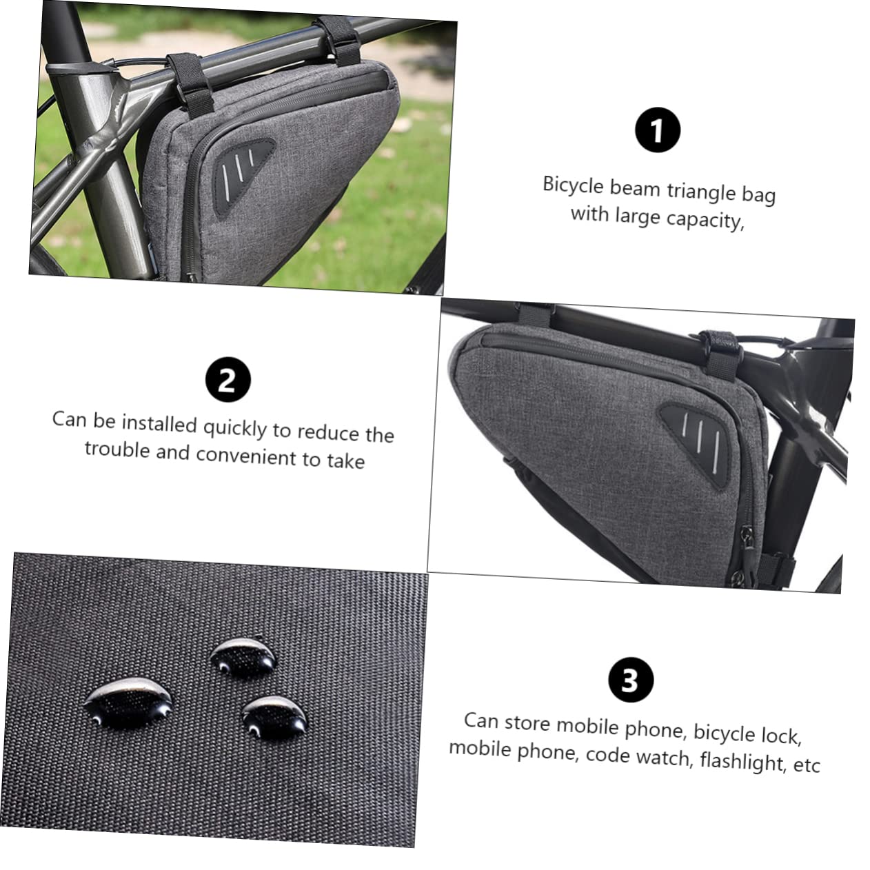 INOOMP 3 PCS Bike Bag Telaio Nero Biciclette Accessori per Il Ciclismo Sacchetto della Sella della Bici Panno di Nylon Sacchetto della Bici Nero Borse Sella Cellulare Sacchetto di