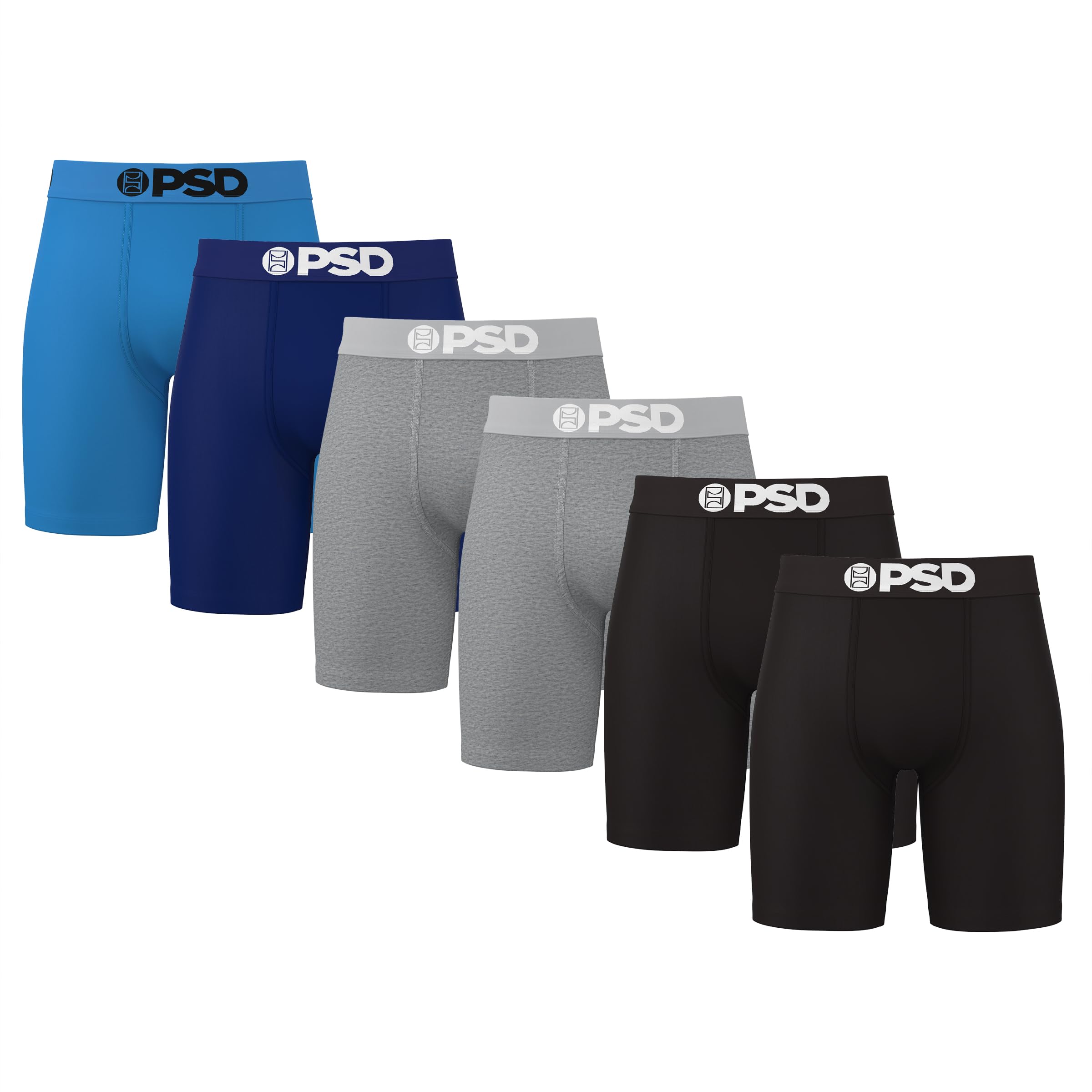 PSDUnderwear Mens Boxer Briefs - Solid Basics, Standard Length Pack & Singles, Soft & Breathable Boxer Briefs for Men