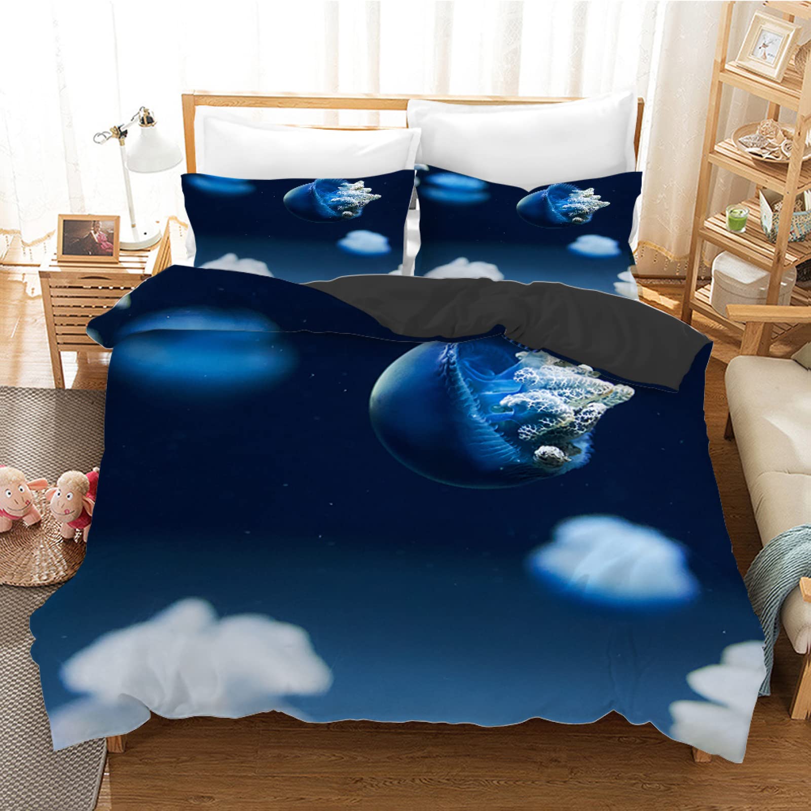 Housse de Couette 140x200 Nuages Bleus en Microfibre 110g/㎡ Douce avec Fermeture Éclair