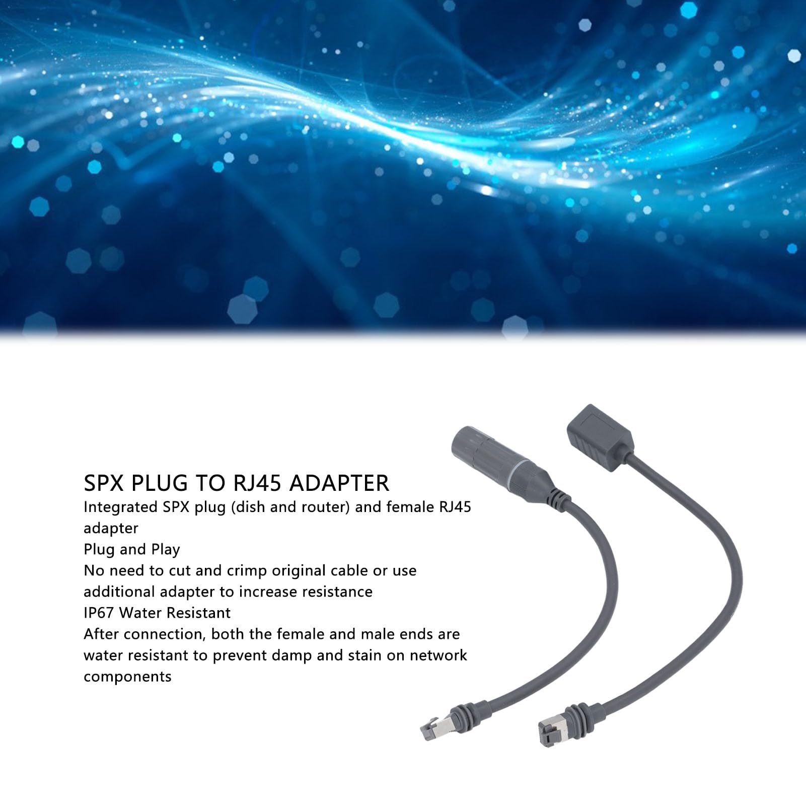 SPX Plug to RJ45 Adapters Cable 1200Mbps Speed IP67 Water Connector for Gen3 Dish and Router