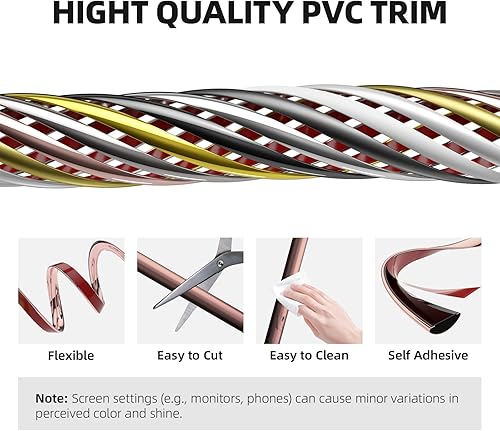 Miniatura 6 de Moldura para despegar y pegar, en forma de D de oro rosa, flexible y autoadhesivo, 9.8 pies de moldura impermeable para paredes, bordes y bordes,