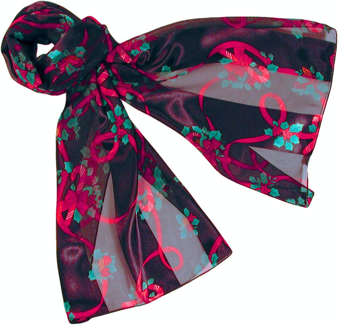 Candy Canes, Holly and Ribbons Christmas Holiday Scarves with Gift Box Option
