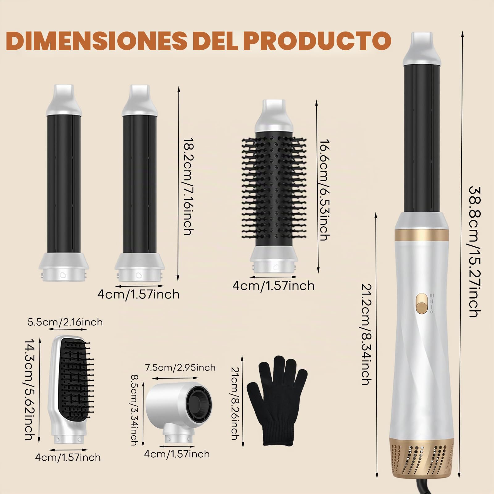 Cepillo Secador de Pelo 5 en 1, Air Styler Multifunción con Iones Negativos Secador, Rizador y Cepillo Alisador, 3 Temperaturas, 1000W Cepillo de Aire Caliente para Volumen, Alisa, Seco