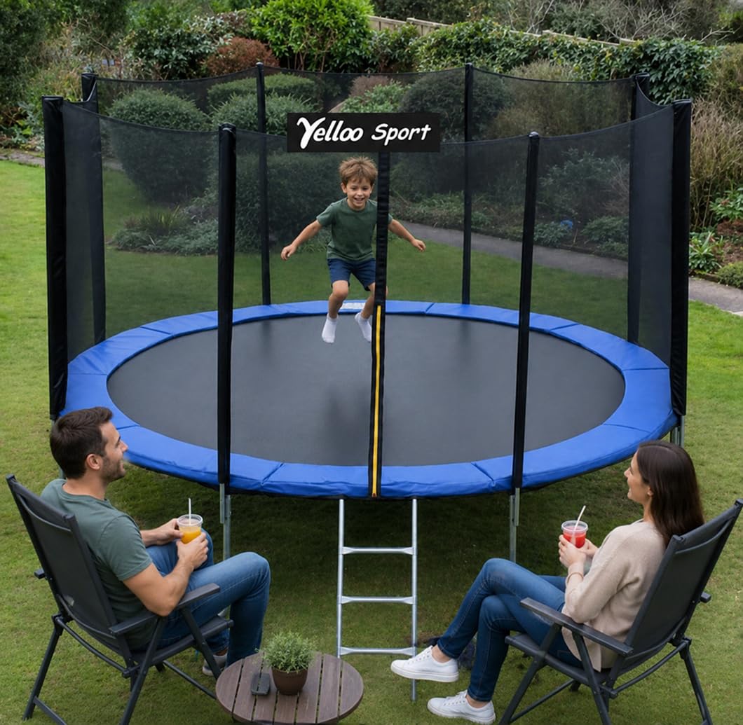 Yelloosport Trampolino Elastico Diametro 366 cm Blu da Giardino per Bambini e Adulti - Tappeto Salto Certificato CE TUV GS
