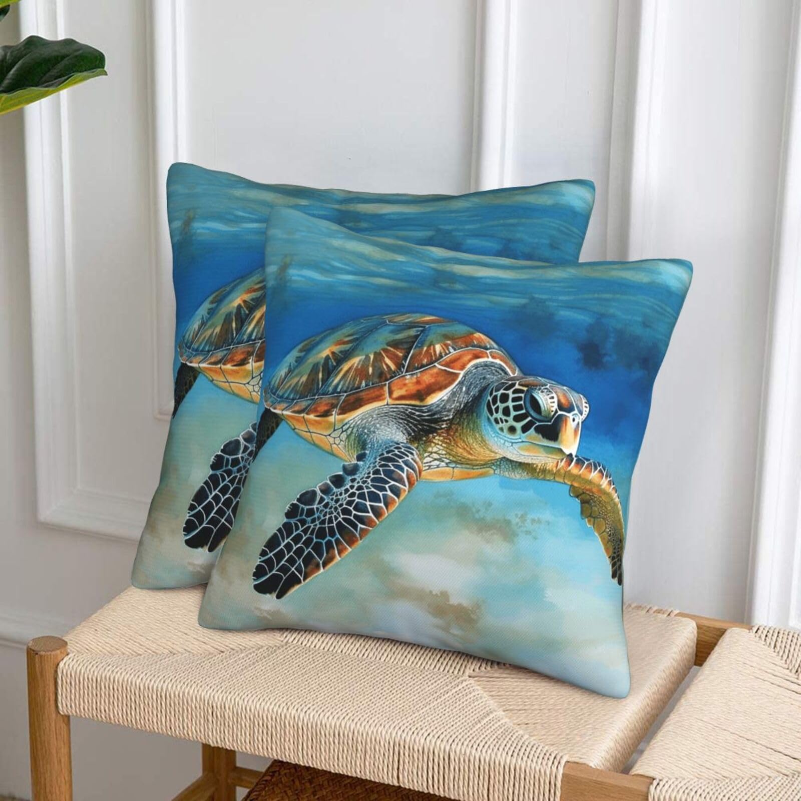 NONHAI Decorative Throw Pillow Covers Set of 2, 20"x20" Square Cushion Case Soft Comfy Sea Turtle Throw Pillows for Couch Cushion Livingroom Farmhouse Home Decor Pillowcases