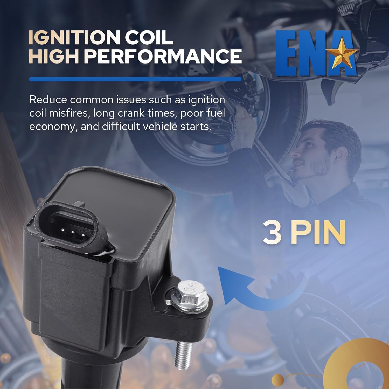 ENA Set of 5 Ignition Coil Pack Compatible with Chevy GMC Hummer 2007 2008 2009 2010 2011 2012 Colorado, 2007-2012 Canyon, 2007-2010 H3, 2009-2010 H3T 3.7L Replacement for UF497 12629472 H6T15271ZC