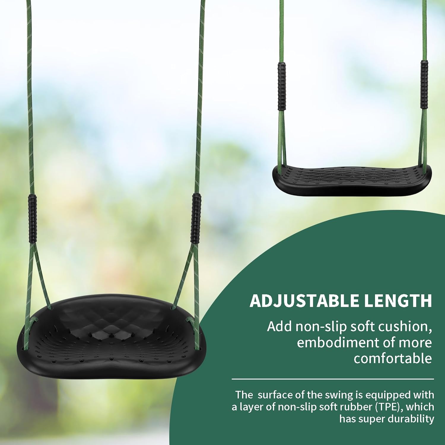 Tree Swing Heavy Duty Swing Seat with Adjustable Rope and Carabiners, 2 Pack Non-Slip Swing Seat for Kids and Adults，Black