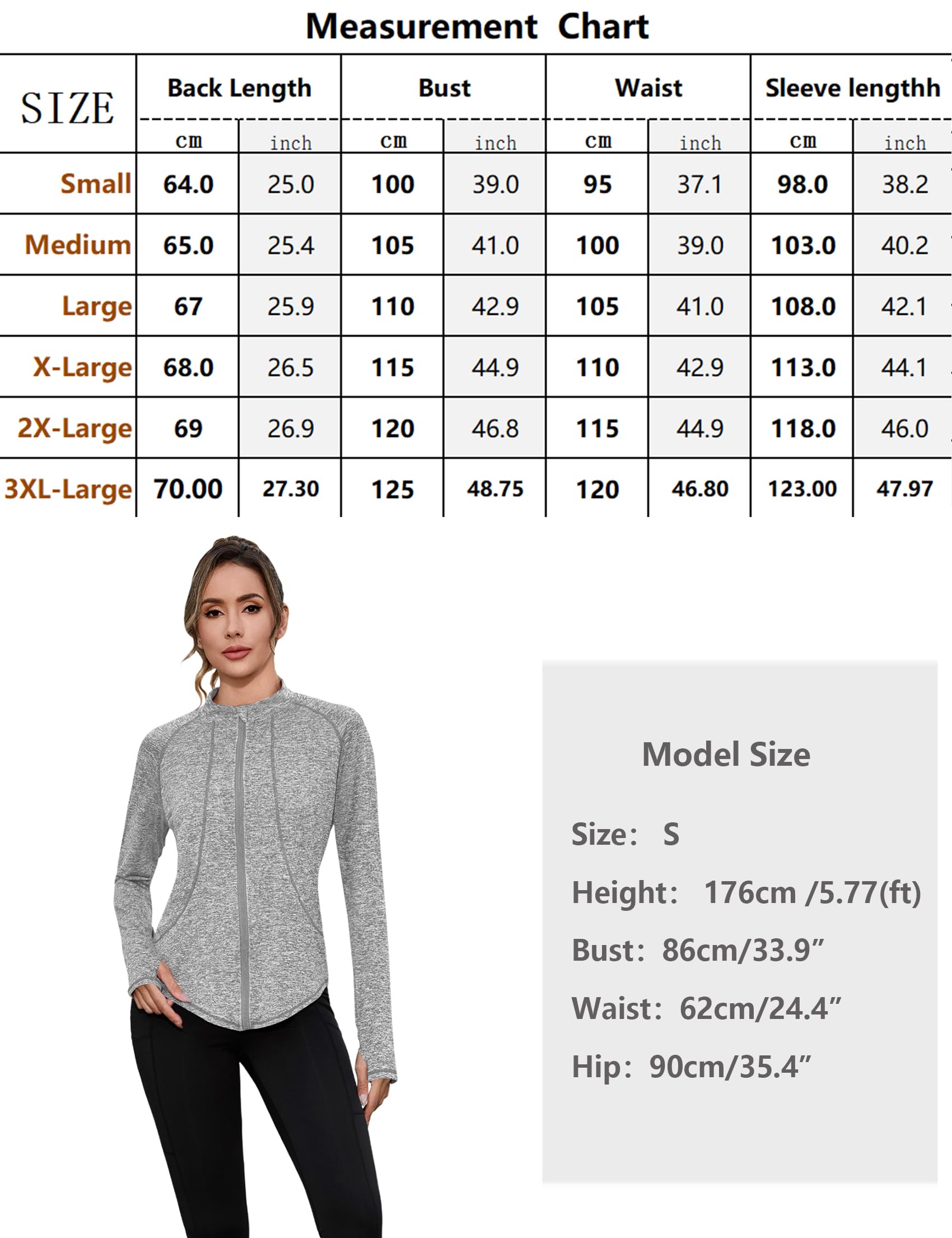 Gyabnw Veste de Sport pour Femme avec Trous de Pouce Veste Légère Course Randonnée Athlétique à Manches Longues et Design Zip pour l’Exercice et GYM