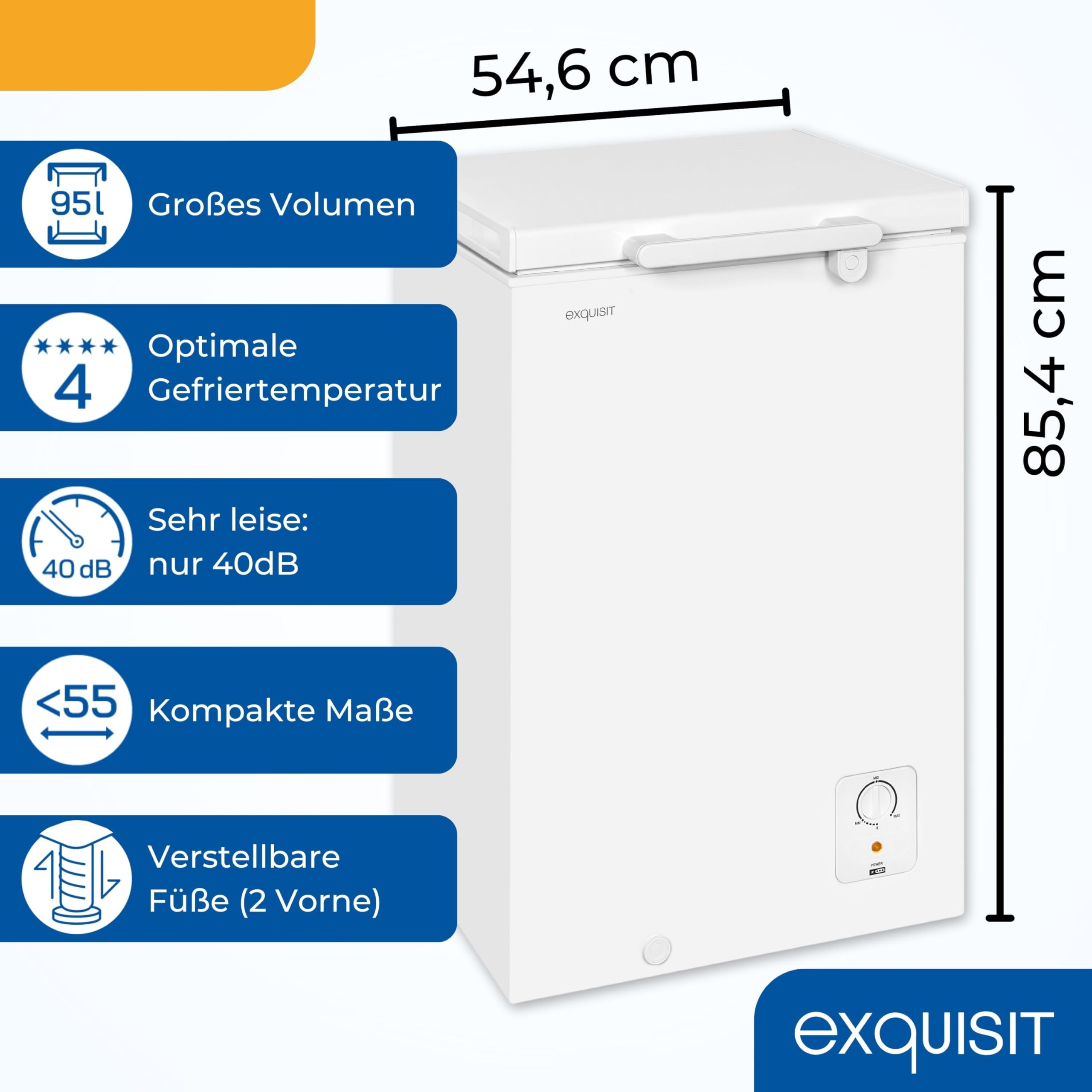 Exquisit GT5100-010E Gefriertruhe 95 l Weiss 4 Sterne Tiefkühltruhe mit Einhängekorb 40 dB Energieeffizienzklasse E