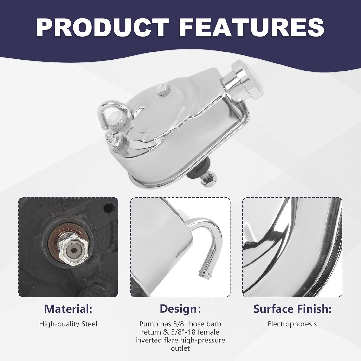 SSN SB Chevy SBC Chrome Saginaw Style Power Steering Pump w/Bracket & Single Groove Pulley Compatible with SBC Chevy