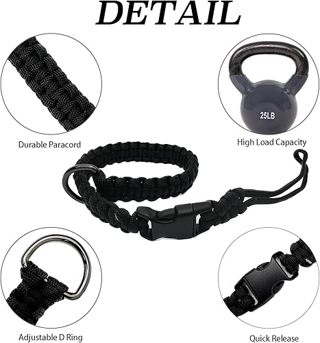 Miniatura 3 de Correa de muñeca ajustable manos libres para correa de perro, correa de seguridad para correas retráctiles para perros, negro