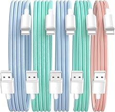 Cable for iPhone[5 Packs, 1M/2M/2M/3M/3M] USB A Cable with Lighting Nylon Braided Wire Fast Charging Cable for iPhone 14/13/12/11/Pro Max/Mini/XS/SE/Pad - Pink/Blue/Green/Blue/Green