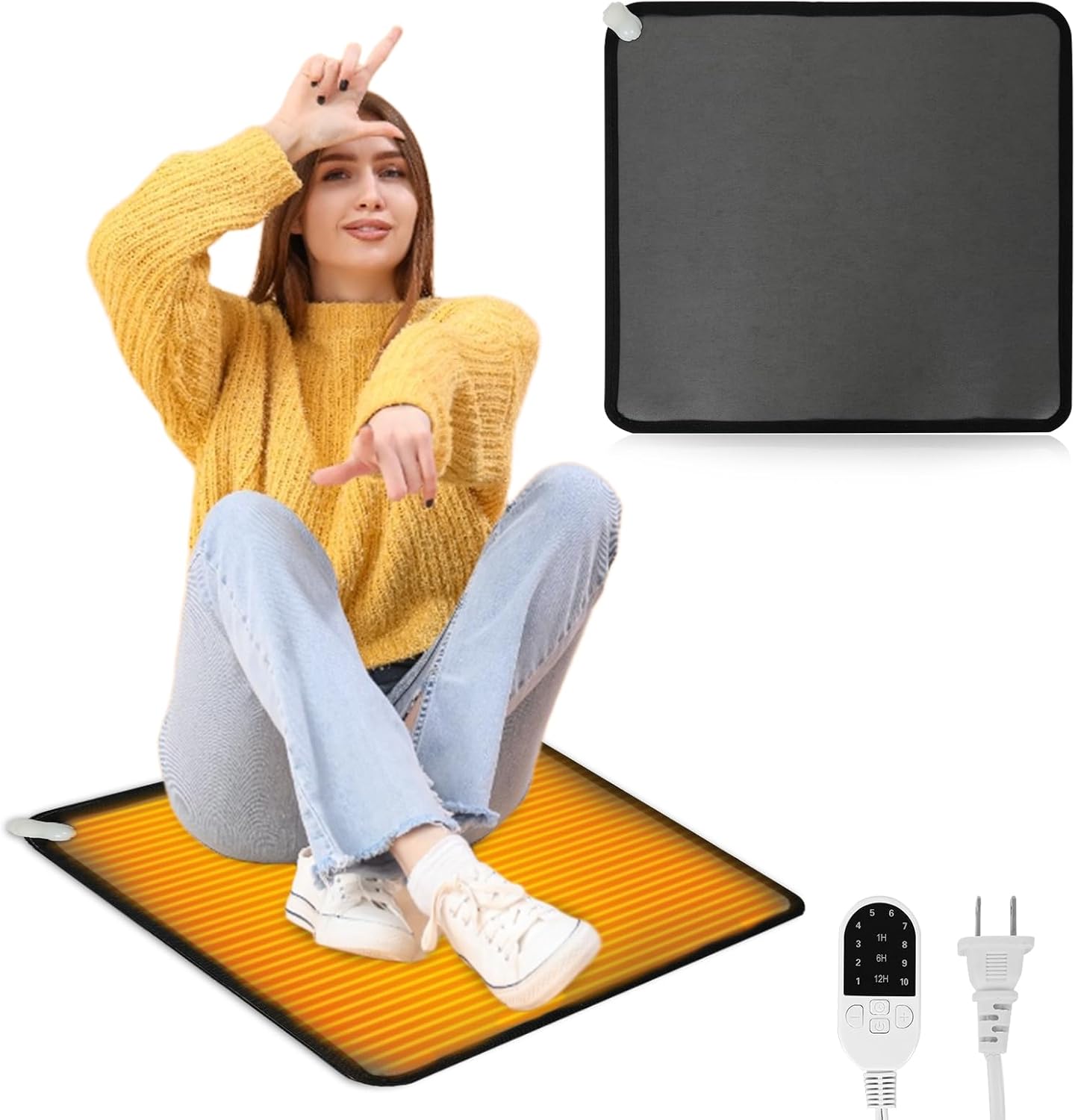 PVC 110V Heated Floor Mat Heater for Foot Warmer Under Desk 22 x 20 Inch Electric Heating Pad Energy Saving Carpet Pad Indoor Floor Heated Rug for Home Office Bathroom House Black 22 x 20 Inch Black