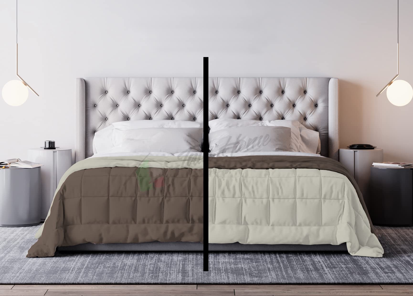Tata Home Judit Trapunta Tinta Unita Duble Face Invernale Imbottita 350 gr/mq 100% Morbida Microfibra di Poliestere Misura 2 Piazze Letto Matrimoniale 260x260 cm Colore Nocciola Panna