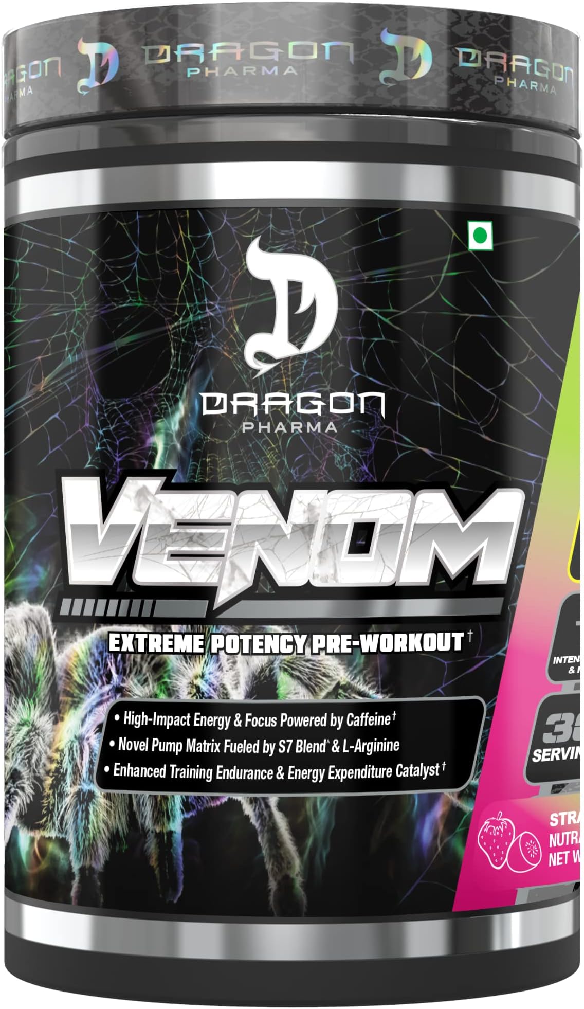 Dragon Pharma Venom Strawberry Kiwi -500gm for LASER SHARP FOCUS + ENERGY